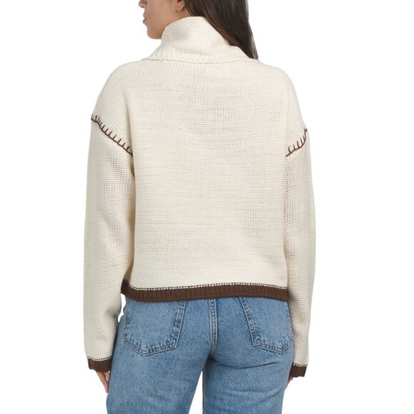 DRIFTWOOD JEANS Creme Cowl Neck Sweater With Contrast Stitching - Picture 2 of 2